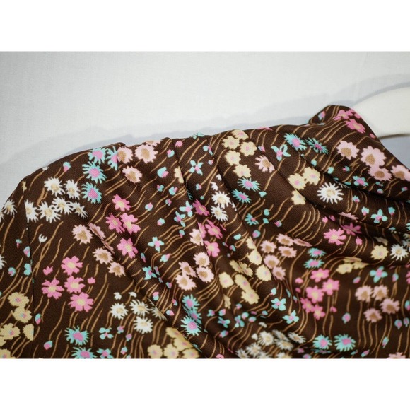 Liz Roberts Womens Brown Floral Blouse Shirt Top Boho Stylish Zip Size 10 - Picture 3 of 13